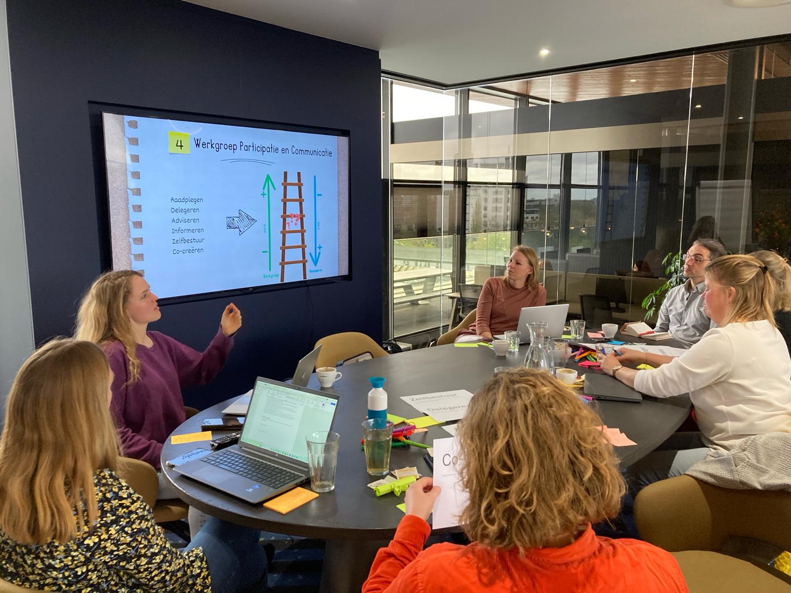 Groep mensen in werksessie voor scherm